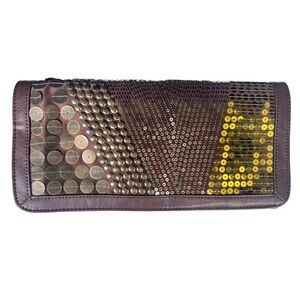 Vintage Nine West Sequin / Embroidered Genuine Caramel Leather /Clutch